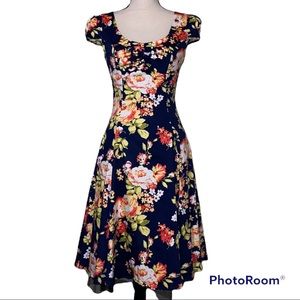 Hearts & Roses size 10 women’s blue swing dress floral pattern pin up style